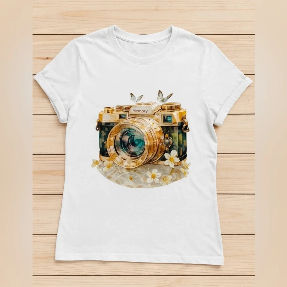 Vintage Camera Graphic T-shirt, Graphic DTF Tee Customized Tee White Size M NWOT - Picture 7 of 7